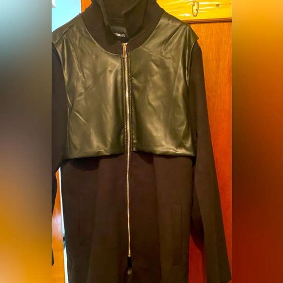 Fashion Nova Black Winter Jacket Leather on Top Large True To Size NWOT - Picture 1 of 6